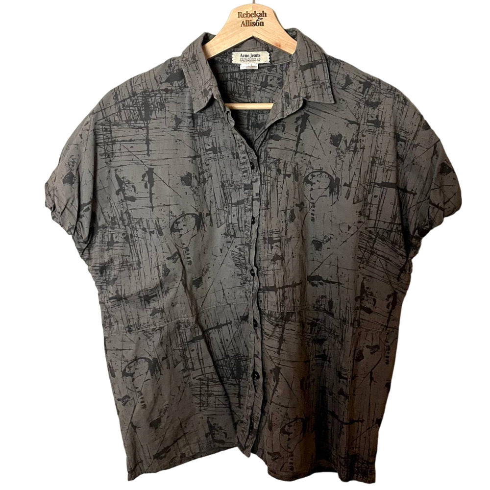 Acne Studios Blow Print Scratch Print Short Sleeve Top in Gray EU 42 (XL)